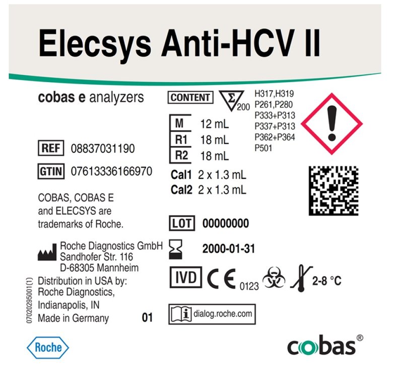 Тест для якісного визначення антитіл до вірусу гепатиту С (анти-HCV), Elecsys cobas e, 200 тестів, або еквівалент